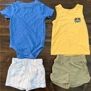 Blue Onesie and Yellow Tank with Shorts Set